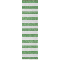 8' Runner Green and White Striped Washable Non Skid Indoor Outdoor Runner Rug