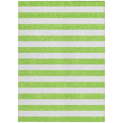9' X 12' Green and White Striped Washable Non Skid Indoor Outdoor Area Rug