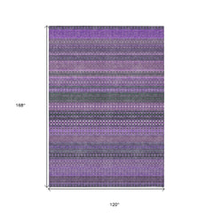 10' X 14' Purple Striped Washable Non Skid Indoor Outdoor Area Rug