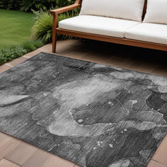 10' X 14' Gray Abstract Washable Non Skid Indoor Outdoor Area Rug