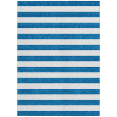 10' X 14' Navy Blue Striped Washable Non Skid Indoor Outdoor Area Rug