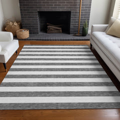 3' X 5' Charcoal Striped Washable Non Skid Indoor Outdoor Area Rug