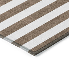 10' X 14' Chocolate Striped Washable Non Skid Indoor Outdoor Area Rug