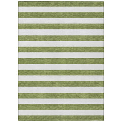 5' X 8' Olive Green Striped Washable Non Skid Indoor Outdoor Area Rug