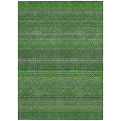 10' X 14' Fern Green Striped Washable Non Skid Indoor Outdoor Area Rug
