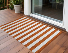 3' X 4' Orange Striped Washable Non Skid Indoor Outdoor Area Rug
