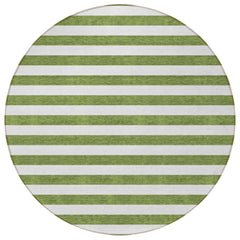 8' Round Olive Green Round Striped Washable Non Skid Indoor Outdoor Area Rug