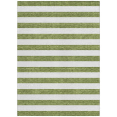 10' X 14' Olive Green Striped Washable Non Skid Indoor Outdoor Area Rug