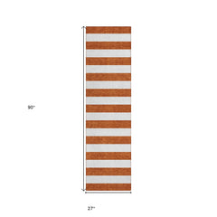 8' Runner Orange Striped Washable Non Skid Indoor Outdoor Runner Rug