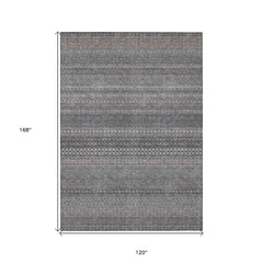 10' X 14' Gray Striped Washable Non Skid Indoor Outdoor Area Rug