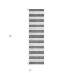 8' Runner Charcoal Striped Washable Non Skid Indoor Outdoor Runner Rug