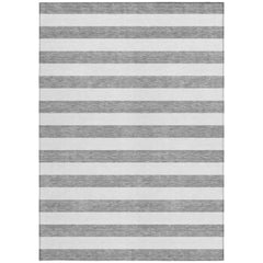 10' X 14' Gray and White Striped Washable Non Skid Indoor Outdoor Area Rug