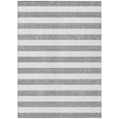 3' X 4' Gray and White Striped Washable Non Skid Indoor Outdoor Area Rug