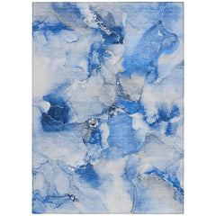 10' X 14' Blue and Ivory Abstract Washable Non Skid Indoor Outdoor Area Rug