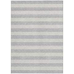 10' X 14' Gray and Ivory Striped Washable Non Skid Indoor Outdoor Area Rug
