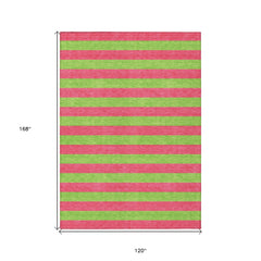 10' X 14' Green and Red Striped Washable Non Skid Indoor Outdoor Area Rug