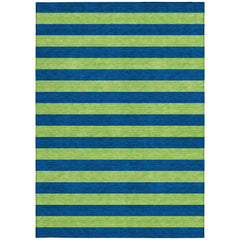 10' X 14' Navy Blue Striped Washable Non Skid Indoor Outdoor Area Rug