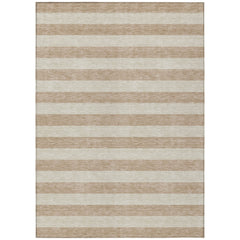 10' X 14' Beige Striped Washable Non Skid Indoor Outdoor Area Rug