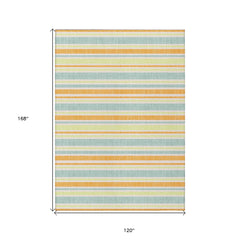 10' X 14' Orange Striped Washable Non Skid Indoor Outdoor Area Rug