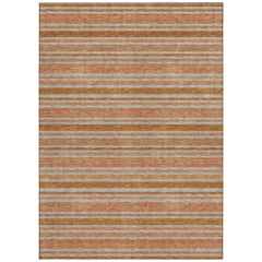 10' X 14' Beige and Orange Striped Washable Non Skid Indoor Outdoor Area Rug