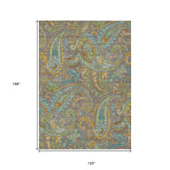 10' X 14' Taupe Paisley Washable Non Skid Indoor Outdoor Area Rug