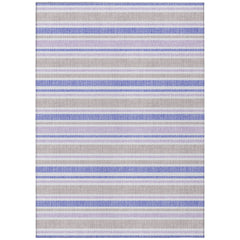 8' X 10' Ivory Blue and Gray Striped Washable Non Skid Indoor Outdoor Area Rug