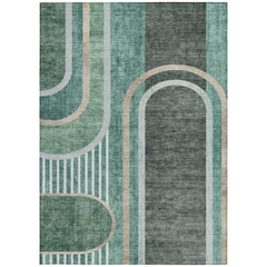 10' X 14' Black and Green Abstract Washable Non Skid Indoor Outdoor Area Rug