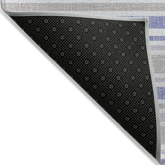 9' X 12' Ivory Blue and Gray Striped Washable Non Skid Indoor Outdoor Area Rug