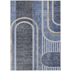 10' X 14' Blue and Black Abstract Washable Non Skid Indoor Outdoor Area Rug