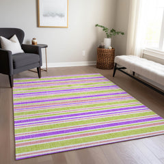 10' X 14' Purple Striped Washable Non Skid Indoor Outdoor Area Rug