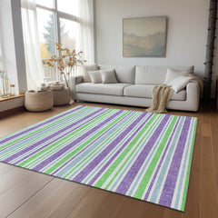 10' X 14' Lime Green Striped Washable Non Skid Indoor Outdoor Area Rug