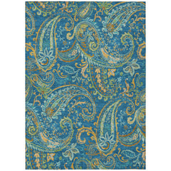 10' X 14' Navy Blue Paisley Washable Non Skid Indoor Outdoor Area Rug