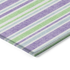 8' X 10' Lime Green Striped Washable Non Skid Indoor Outdoor Area Rug