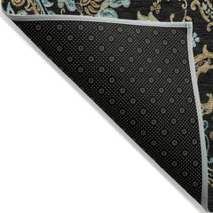 10' X 14' Black and Gold Paisley Washable Non Skid Indoor Outdoor Area Rug