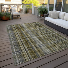 3' X 5' Taupe Plaid Washable Non Skid Indoor Outdoor Area Rug
