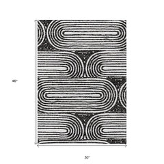 3' X 4' Black and White Abstract Washable Non Skid Indoor Outdoor Area Rug