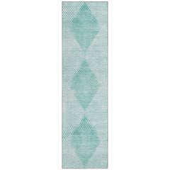 8' Runner Teal Geometric Washable Non Skid Indoor Outdoor Runner Rug