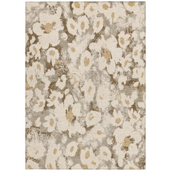 9' X 12' Khaki Floral Washable Non Skid Indoor Outdoor Area Rug