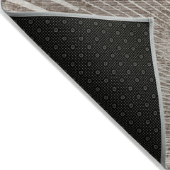 8' Runner Taupe and Ivory Abstract Washable Non Skid Indoor Outdoor Runner Rug