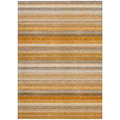 10' X 14' Brown and Orange Striped Washable Non Skid Indoor Outdoor Area Rug
