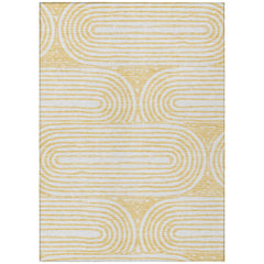 8' X 10' Gold and White Abstract Washable Non Skid Indoor Outdoor Area Rug