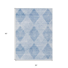 3' X 4' Blue Geometric Washable Non Skid Indoor Outdoor Area Rug