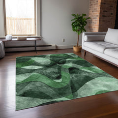 10' X 14' Fern Green Abstract Washable Non Skid Indoor Outdoor Area Rug