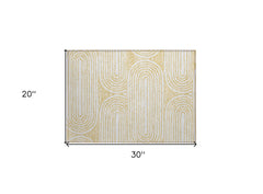 2' X 3' Gold and White Abstract Washable Non Skid Indoor Outdoor Area Rug