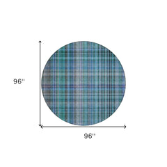 8' Round Teal Round Plaid Washable Non Skid Indoor Outdoor Area Rug