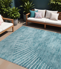 10' X 14' Teal Abstract Washable Non Skid Indoor Outdoor Area Rug