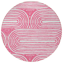 8' Round Blush Round Abstract Washable Non Skid Indoor Outdoor Area Rug