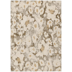 10' X 14' Khaki Floral Washable Non Skid Indoor Outdoor Area Rug