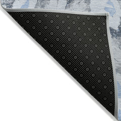 3' X 5' Denim Blue Floral Washable Non Skid Indoor Outdoor Area Rug