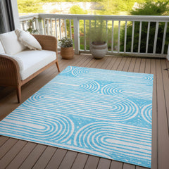3' X 5' Teal Abstract Washable Non Skid Indoor Outdoor Area Rug